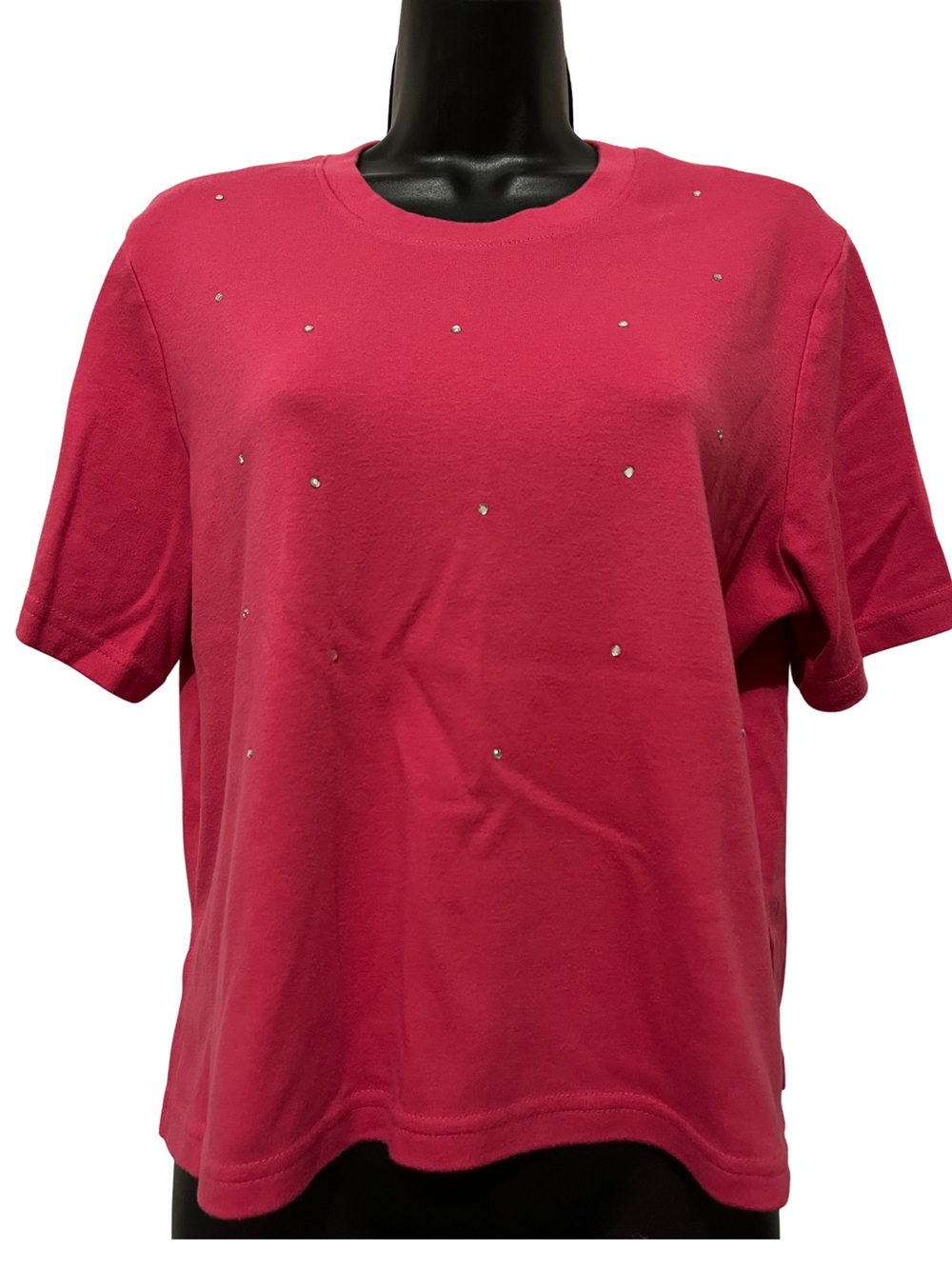 Short Sleeve Studded Boxy Tee in Hot Pink